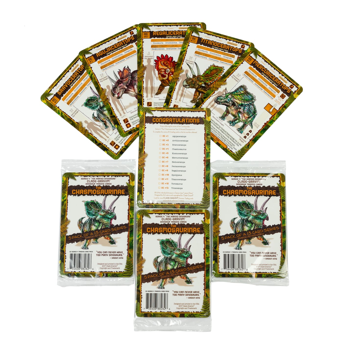 Horned Dinosaur Trading Cards Series 4 Clade-Gravim 3- 5 Card Pk The Chasmosaurinae