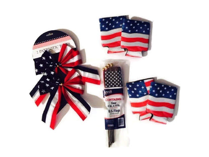 American Flag Koozie Bundle Decor 4th of July Veterans USA Stars Decal Memorial Independence