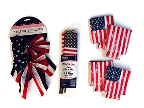 Faded Glory Flag Koozie Bundle Decor 4th of July Veterans USA Stars Decal Memorial Independence