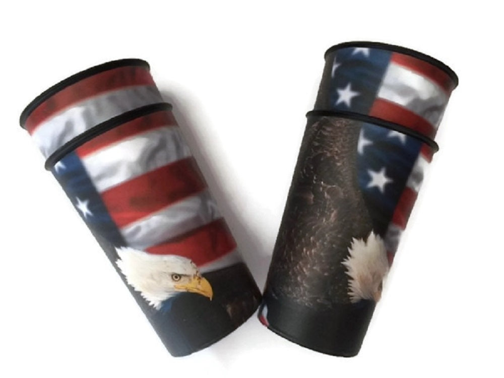 Military Veterans American Patriotic Party Bundle USA Flag Eagle Koozie, Plate, Decal etc.