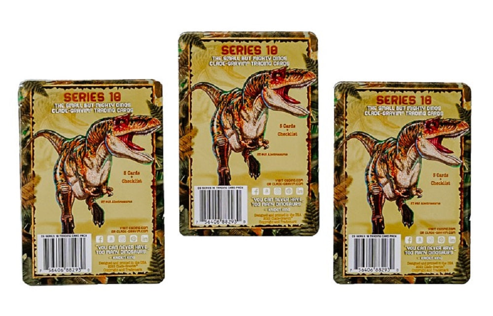 Dinosaur Trading Cards for Boys Girls Adults Bundle Series 10 Multi Pack Clade-Gravim® Three 5 Packs "The Small But Mighty Dinos"