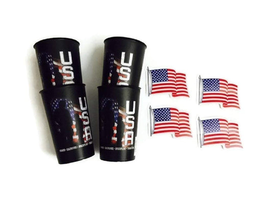 USA Party Cup Bundle American Flag Decals 22 Ounce Set Patriotic Independence Day 4th of July